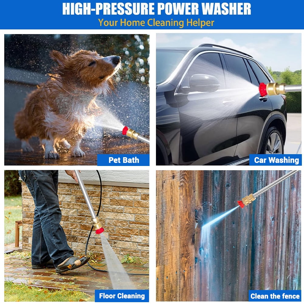 Jet Nozzle High Pressure Hose Nozzle for Garden Hose Pressure Washer Wand Hydro Jet High Pressure Washer Tools Water Sprayer with 5 Different Water Hose Nozzles and Hose Quick Connectors