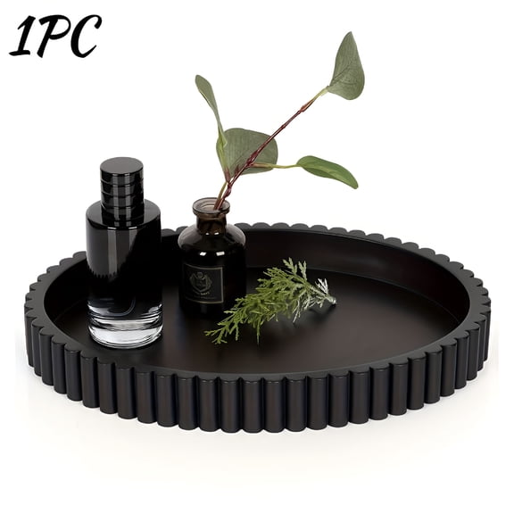 XIBUFE Round Black Decorative Tray for Coffee,Wooden Serving Trays for Kitchen Counter,Centerpieces,Bathroom Tray,Home Decor,Living Room and Trays for Decor Rustic Wood Candle Centerpiece Trays