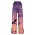 thumbnail image 4 of WXLWZYWL Halloween Pants for Women Plus Size Stretch Pants Casual Palazzo Sweatpants Bat Print Drawstring Wide Leg Pant Lounge Elastic Waist Sweatpant with Pockets, 4 of 4