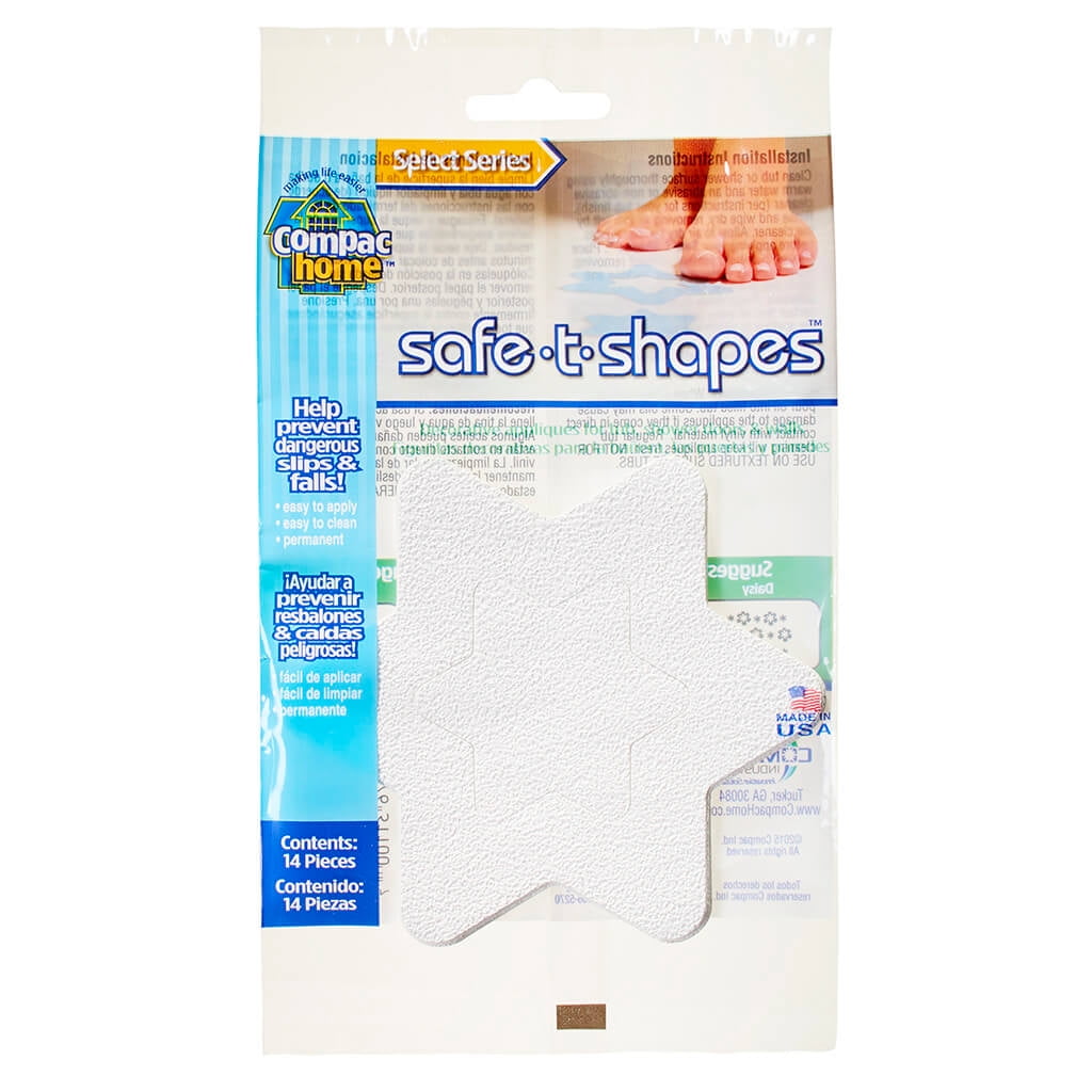 Compac Home Safe-T-Shapes 14ct Non-Slip Bath Stickers, Adhesive Decals to Prevent Falls, White Star