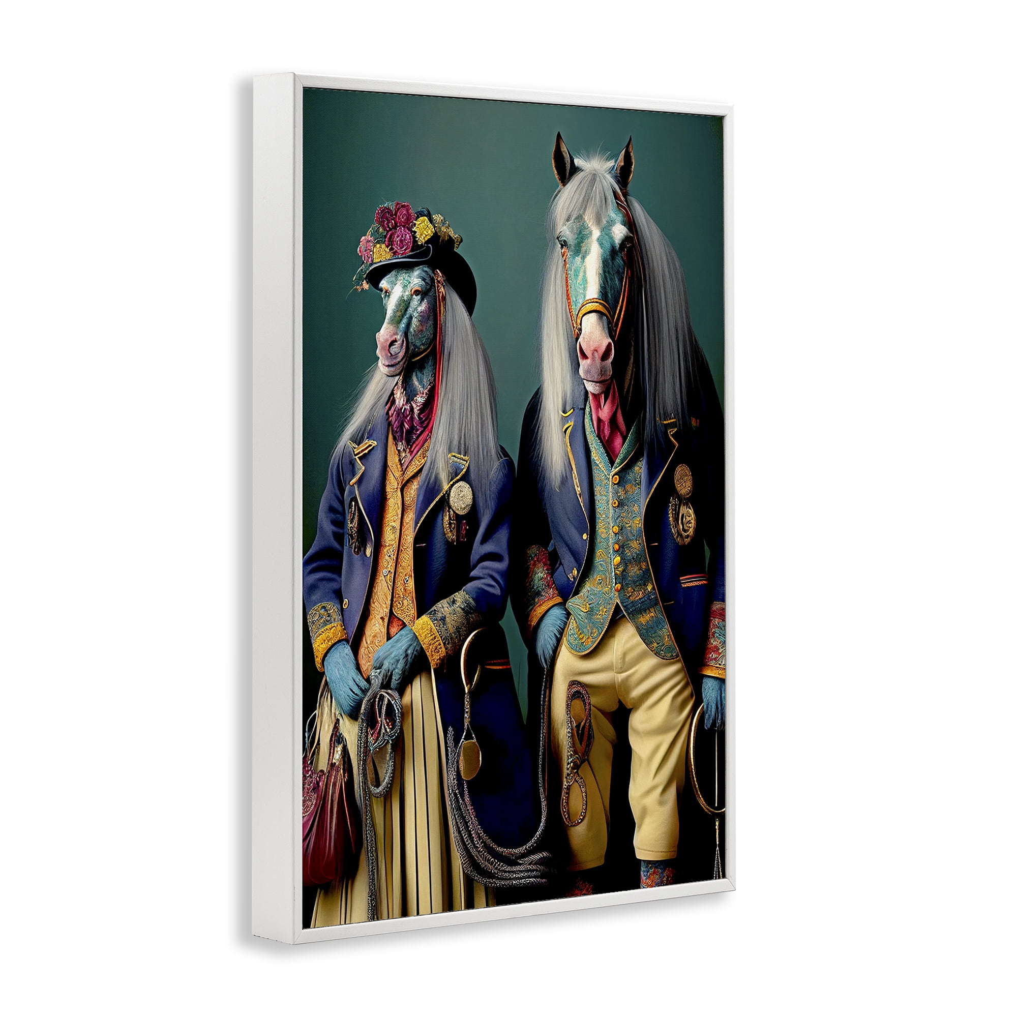 Stupell Industries Old Fashioned Horses Novelty Painting White Framed Art Print Wall Art, 12 x 18