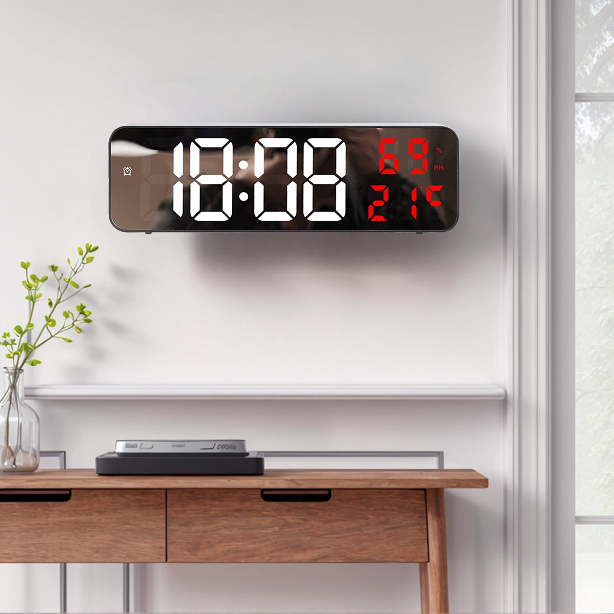 Unique Bargains Large Digital Clock Silent Non Ticking Modern Wall Clocks Red