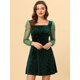 thumbnail image 2 of Minivestido Corto de malla Transparente Allegra K con cuello Cuadrado Verde oscuro L, 2 of 5