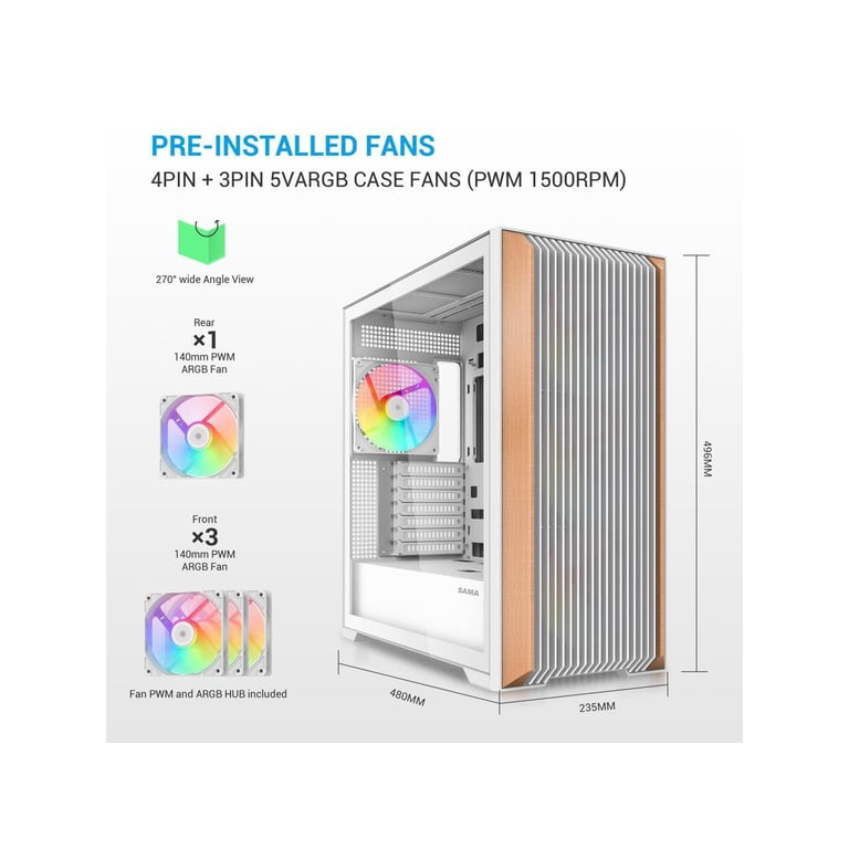 SAMA Z60 White Genuine Walnut Wood PC Case, ATX Mid Tower, Pre