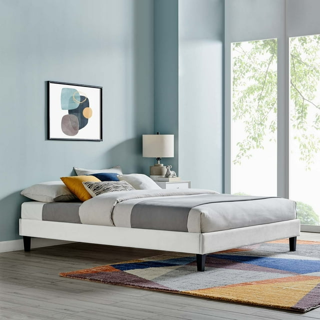 Modway Lit Plateforme Simple en Velours de Performance, Gris Pâle