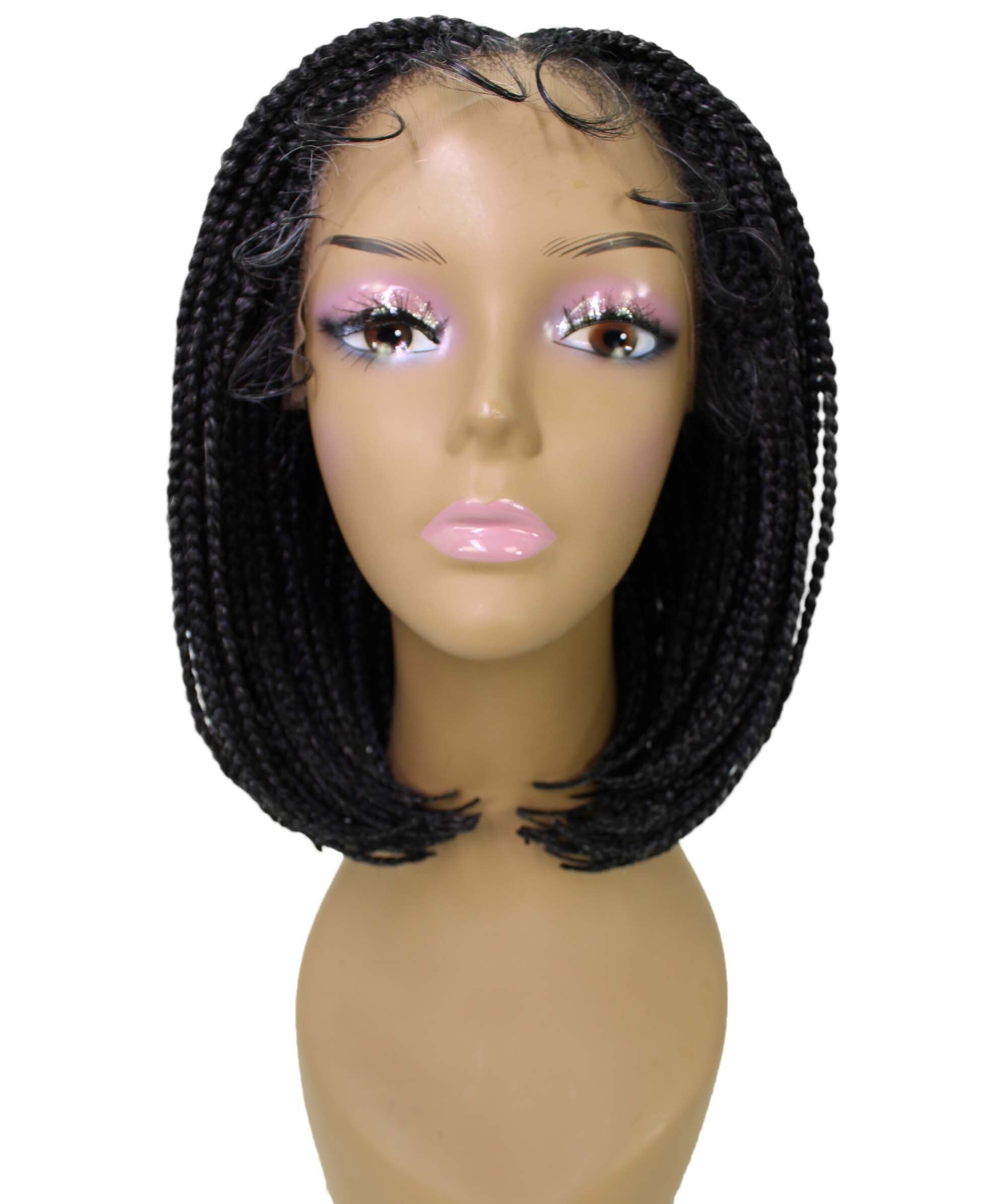 LUXLUXE Tiara Straight Braided Wig, 12 in Long 4X4, Salt and Pepper Grey
