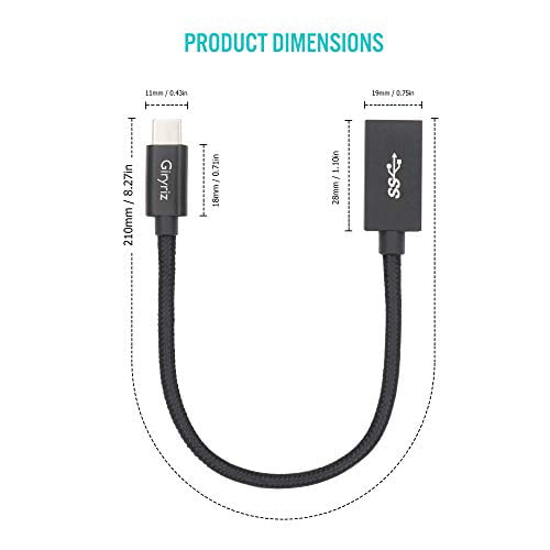 Type-C OTG Cable Giryriz USB-C Male to USB3.1 Gen2 Female Adapter Cable Black Speed Up to 10Gbps 0.6FT