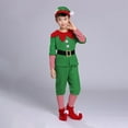 thumbnail image 6 of VNKIDY Boys Outfit Christmas Kids Elf Fancy Dress Set Green Short Sleeve Top With Red Collar Striped Arm Leg Warmers Red Pointed Shoes Elf Hat For Party Christmas Celebration Cute Sets, 6 of 9