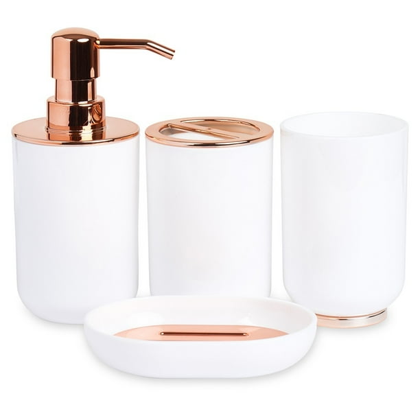 Amazon Com White Bathroom Accessories Set 4 Pieces Bath Ensemble Set Include Hand Soap Dispenser Soap Dish And 2 Tumblers Marble Bathroom Accessory Set For Bathroom Countertop Ceramic Soap Dispenser Set Home