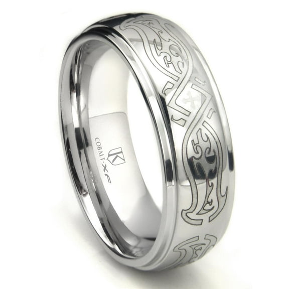 Andrea Jewelers Cobalt Xf Chrome 8MM Laser Engraved Celtic Dome Wedding Band Ring Sz 10.0