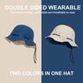 thumbnail image 3 of 56-58cm hat circumference retro denim double-sided fisherman hat female summer ruffled sun hat with windproof drawstringMedium denim beige, 3 of 5