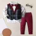 thumbnail image 4 of Ruiwill Boys Outfit Set Childrens Three Piece Suit With Vest Stylish Checkered Design For Party Celebrations Formal Events Long Sleeve Crew Neck Print Boy Clothes Red Size 18-24 Months, 4 of 8