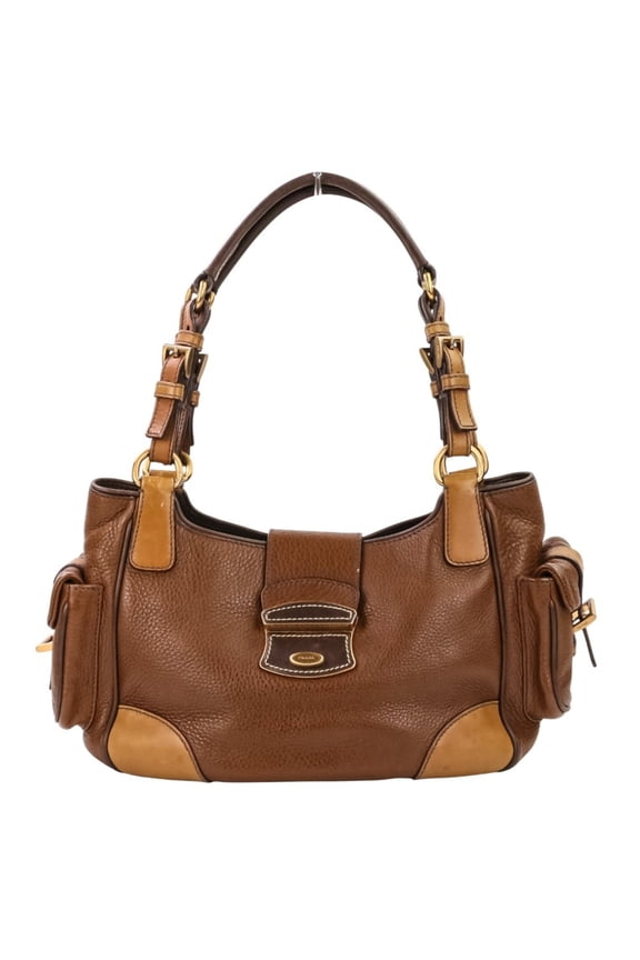 Pre-Owned PRADA VIT DAINO ROCKE Shrink Leather One-Shoulder Bag/Handbag BR2672 Brown... (Good)
