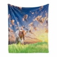 thumbnail image 1 of Longhorn Soft Flannel Fleece Throw Blanket, Photography of Female Cow in Pasture at Sunrise with Cloudy Sky Landscape Print, Cozy Plush for Indoor and Outdoor Use, 70" x 90", Multicolor, by Ambesonne, 1 of 6