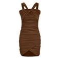 thumbnail image 6 of Usmixi Dresses for Women 2023 Night Party Club Sexy Off Shoulder Ruched Bodycon Halter Mini Dresses Sleeveless Halter Solid Summer Short Sun Dress Brown L Clothes, 6 of 7