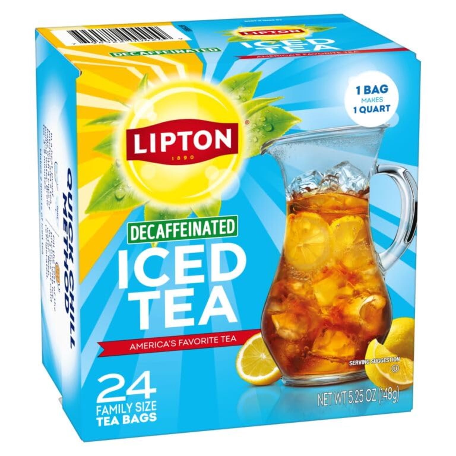 Lipton Decaf Black Iced Tea Bags, Family Size, Zero Calories, 72 Tea Bags Total (24ct - Pack of 3), Unsweetened Decaffeinated Black Tea