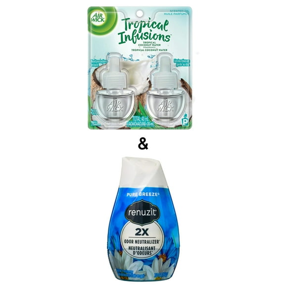 Adjustable Air Freshener, Pure Breeze, 7 Ounce By Renuzit & Plug-in Air Freshener, Scented Oil Refills, Tropical Coconut Water, 2 Refills, Limited Edition by Air Wick