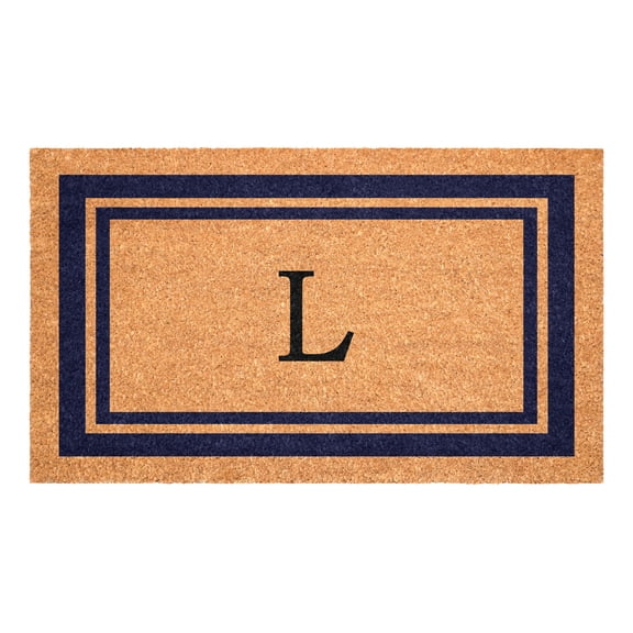 Dark Blue Border Monogram Doormat (Letter L)