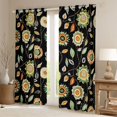 thumbnail image 2 of Homewish Vintage Bohemian Flower Curtains Pack of 2 (42x84 Each), Black Yellow Green Curtains Blackout, Hippie Plant Botanical Bedroom Curtains, Curtains and Drapes Bedroom Decor, 2 of 6