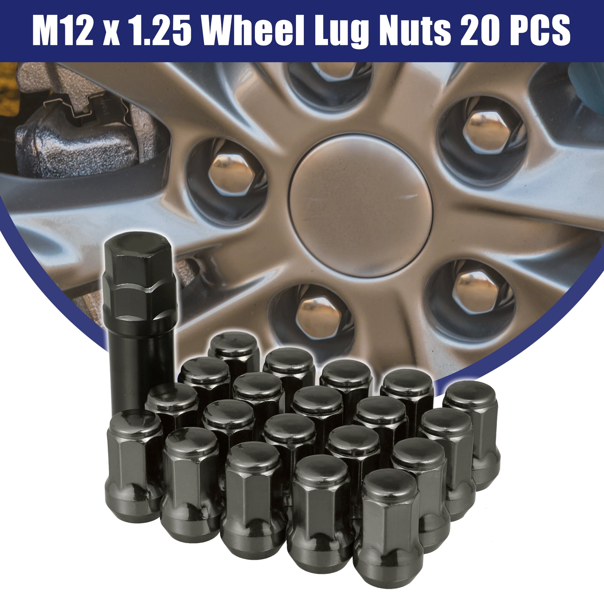 Unique Bargains M12 x 1.25 Car Lug Nuts Cone Seat Closed End Bulge Acorn Hex Wheel Nut w/ Socket Key Titanium Tone
