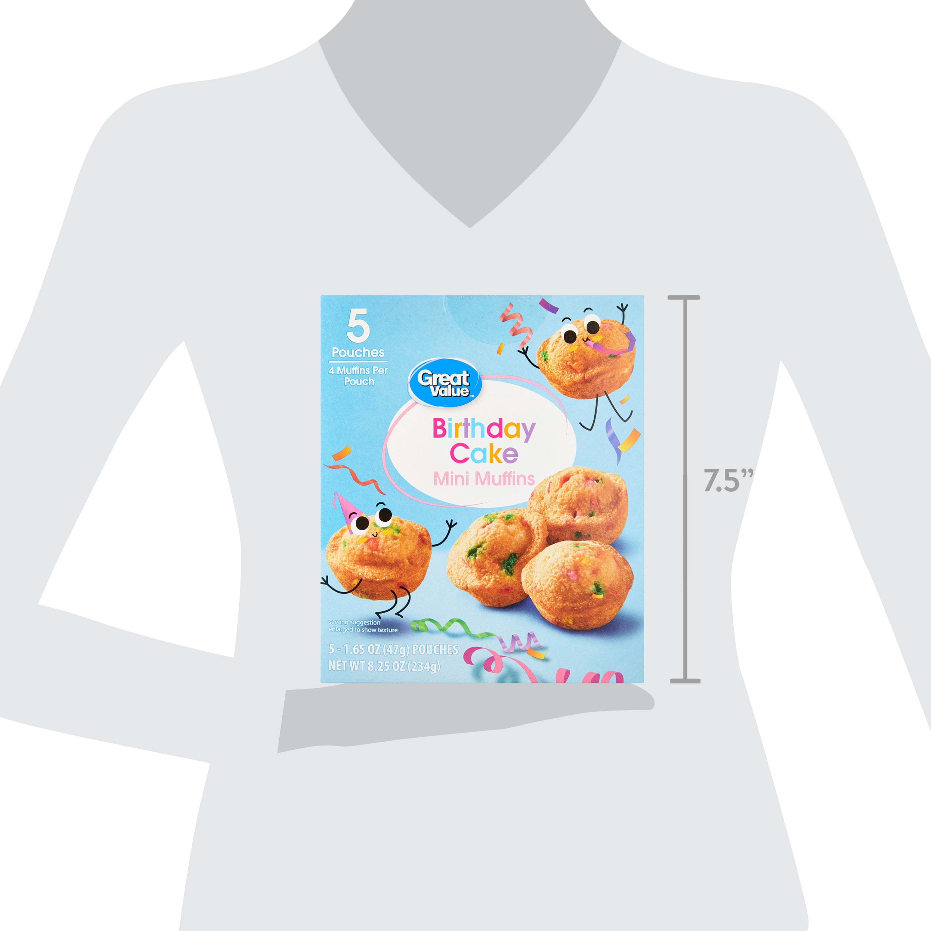 (4 pack) Great Value Birthday Cake Mini Muffins, 1.65 oz, 5 Count
