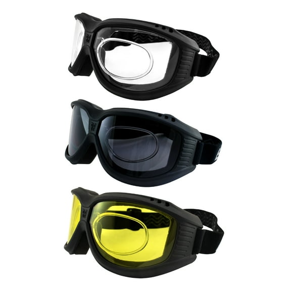 Birdz Eyewear Hawk Over The Glasses Motorcycle Goggles Biker 3 Pairs Anti-Fog Clear Smoke & Yellow Lenses RXable ANSI Z87.1 Safety Rated