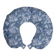 thumbnail image 1 of Floral Travel Pillow Neck Rest, Sketch of Chrysanthemums with Buds and Leaves, Memory Foam Traveling Accessory Airplane and Car, 12", Blue Grey Slate Blue, by Ambesonne, 1 of 2