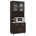 thumbnail image 1 of Pemberly Row Armoire de Cuisine en Porcelaine Haute de 32 Pouces de Large avec Rangement pour Micro-Ondes, Gris Chocolat, 1 of 5