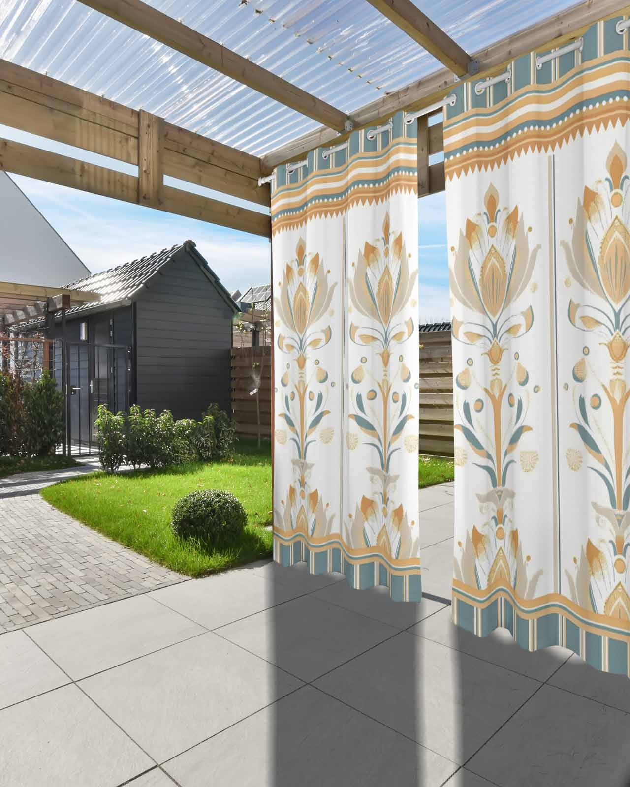 Aztec Boho Outdoor Curtains for Patio, Ethnic Southwest Tribe Geometric Stripes Privacy Drapes Grommet Waterproof Outside Curtains for Porch/Cabana/Balcony 54"x 95", 1 Panel