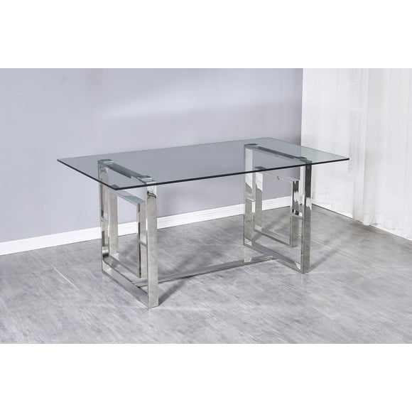 K-Living Livya Tempered Glass Dining Table Top with Chrome Stainless Steel Base