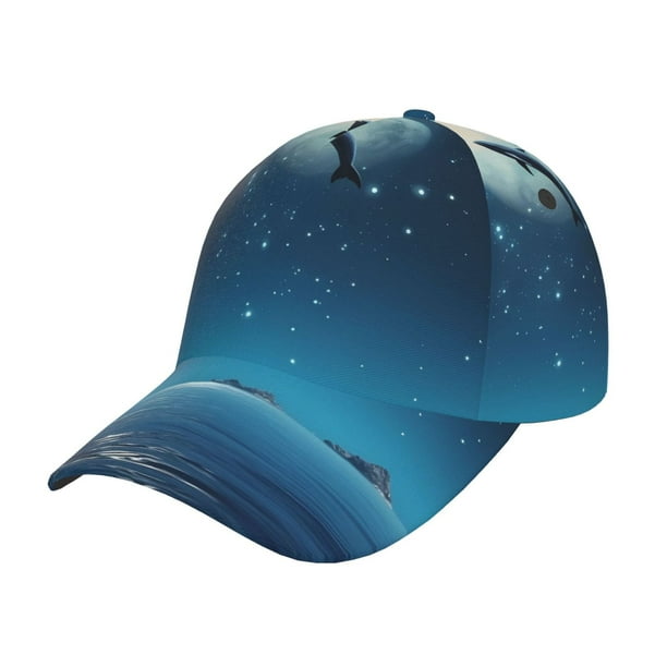 Fotbe Night Sky Moon Dolphin Gorro Clásico de Béisbol, Gorra Ajustable con Broche Snapback, Gorro de Exterior de Algodón Suave