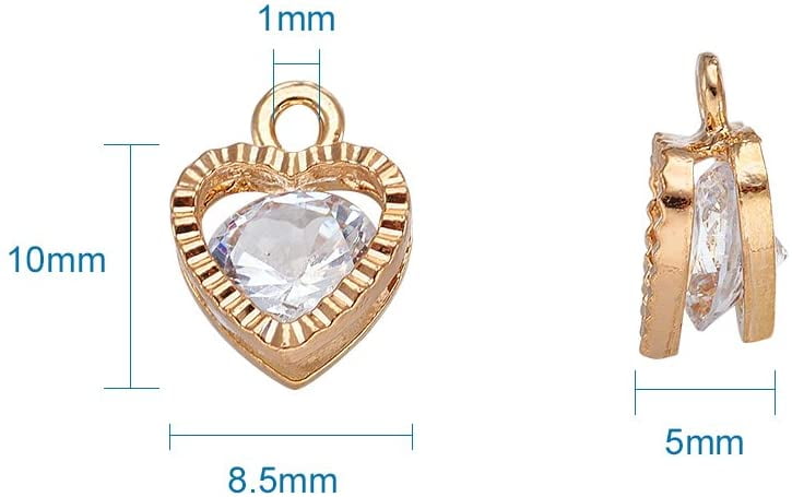 Kissitty 100-Piece Small Heart Cubic Zirconia Charms with Light Gold Alloy Edge 10x8.5x5mm
