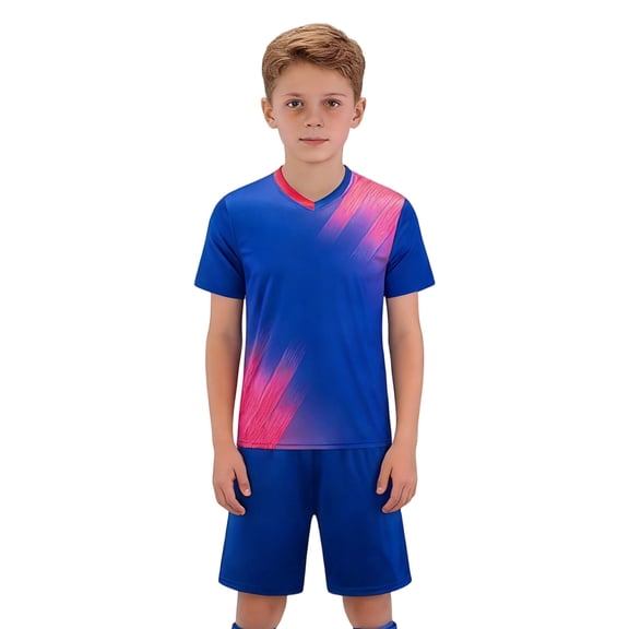 Landzoo Toddler Boys Outfit Set Graphic Print Short Sleeve Crew Neck Tees With Active Shorts Set Summer Breathable Boys Outfit Size 6-7 Years Blue