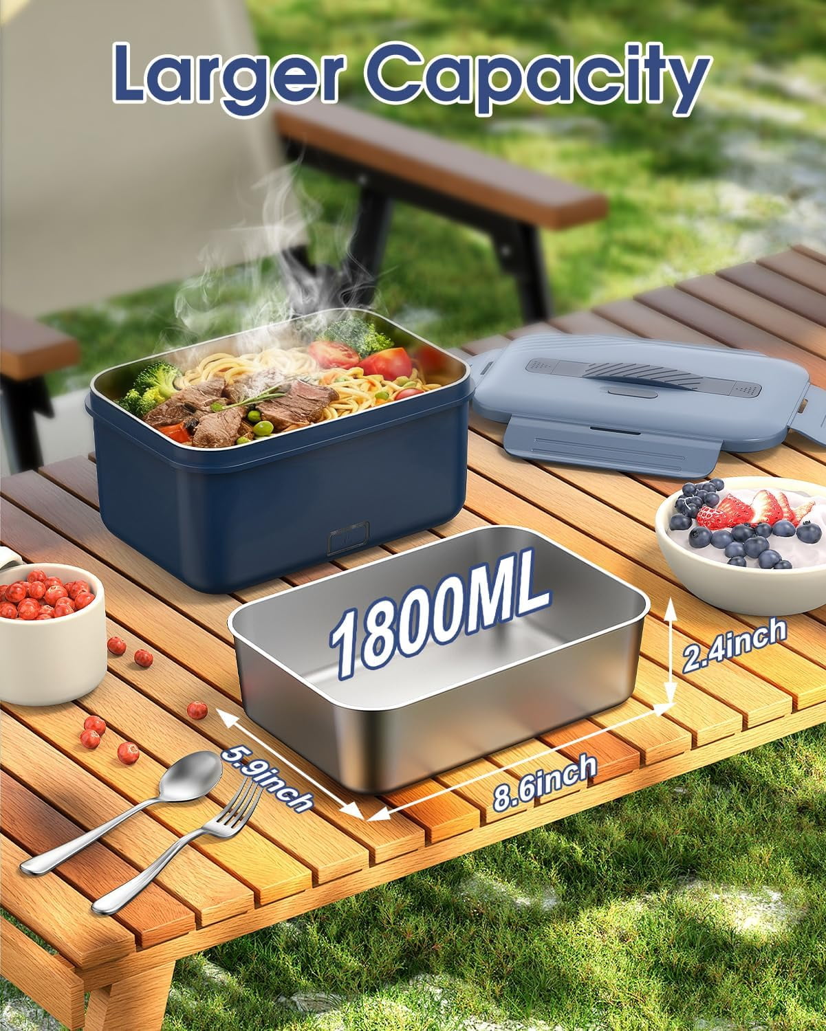 Cordless Electric Lunch Box for Adults, 1.8L Rechargeable Heated Lunch Box for Men, Portable Self-Heating Food Warmer for Car/Truck/Office Christmas White Elephant Gifts for Men Women