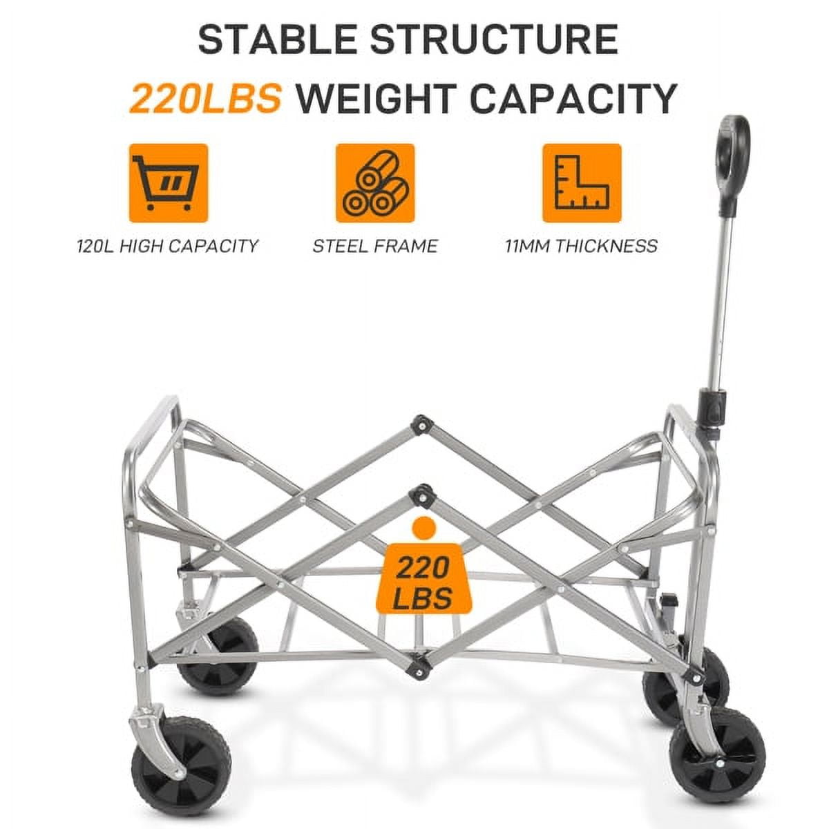 74.5x45.5x84cm 100kg 600d Oxford Cloth Steel Frame Flat Folding Style Grey Cloth Silver Frame Garden Folding Cart