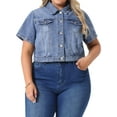 thumbnail image 2 of DARING DIVA Women's Plus Size Short Sleeves Button Down Cropped Jackets 3X Gray Blue, 2 of 6