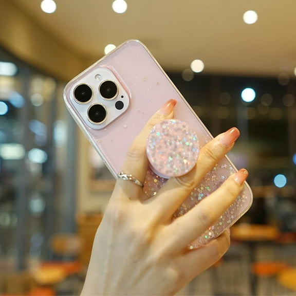 Glitter Case for Samsung Galaxy A54 5G Case, with Expanding Phone Kickstand Ring Stand, Clear Bling Sparkle Cute Phone Cover for Women (Pink)