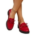 thumbnail image 3 of Bow Loafers for Women's Leather Chunky Heel Dress Shoes Elegant Round Toe Non- Lug Sole Casual Work School Shoes for Business Everyday Wear Red, 3 of 6