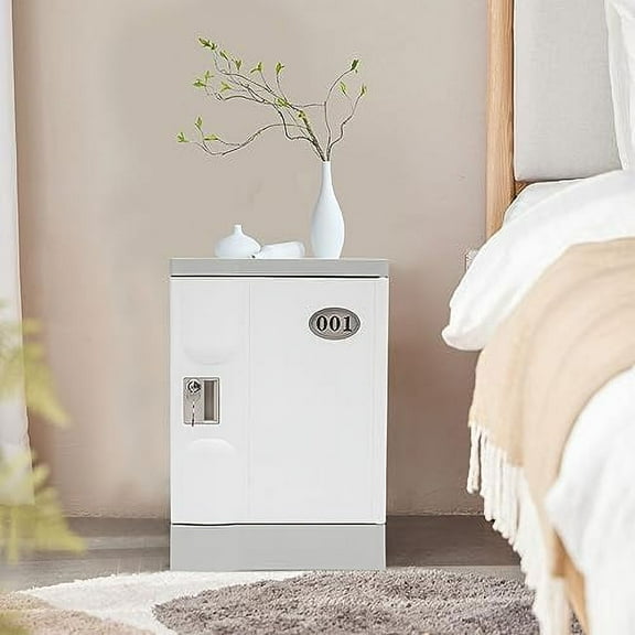 19" Locker Lockable Storage Cabinet with Key Footlocker Nightstand for Kids,School, Gym, Hospitals, Hotels | Toy , Footlocker, Bedside Dresser for Home (White)