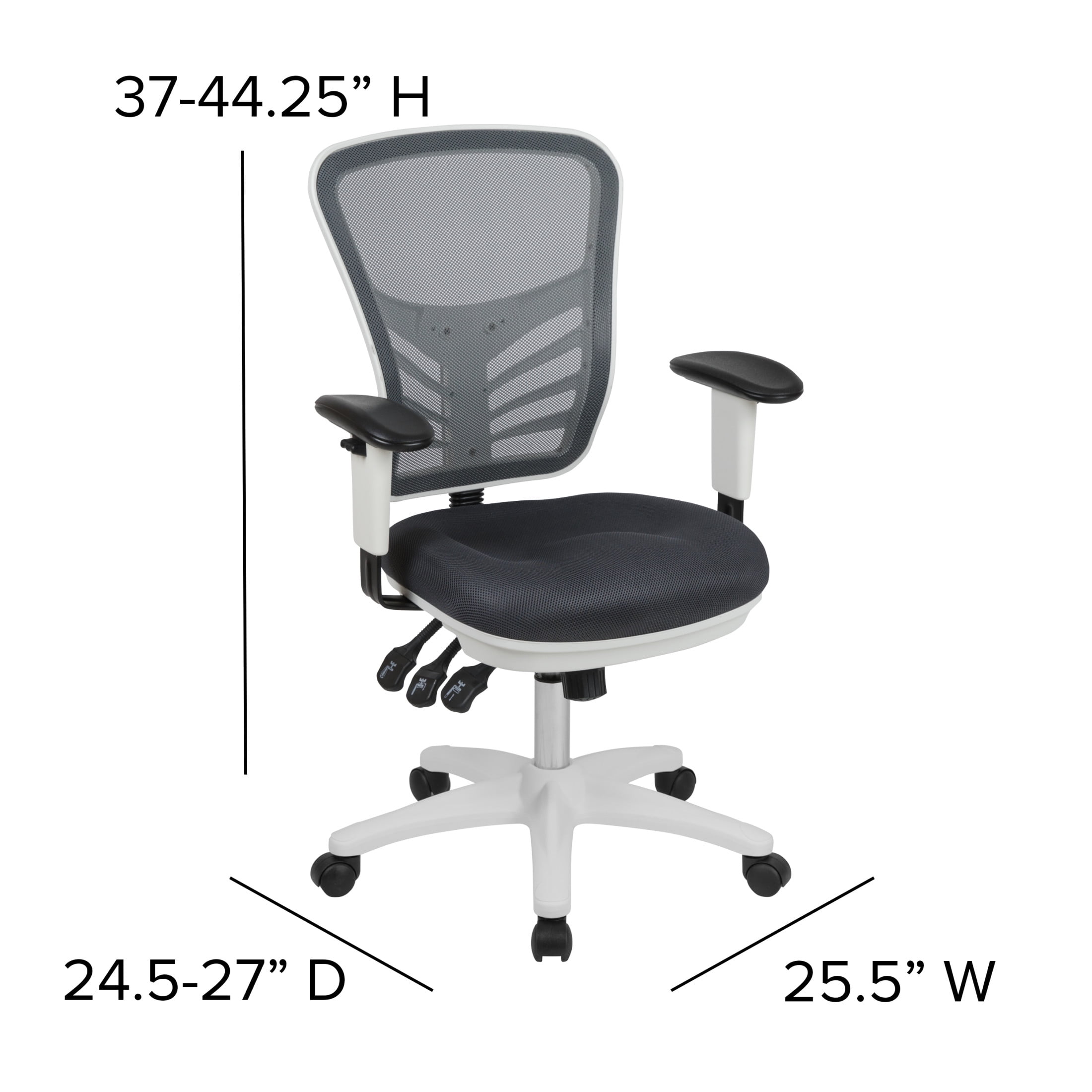 Flash Furniture Nicholas Mid-Back Dark Gray Mesh Multifunction Executive Swivel Ergonomic Office Chair with Adjustable Arms and White Frame