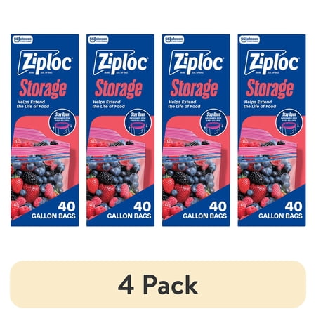 (4 pack) Ziploc Brand Food Storage Bags, School Supplies, with Grip 'n Seal Technology, Zipper, Gallon, 40 Count