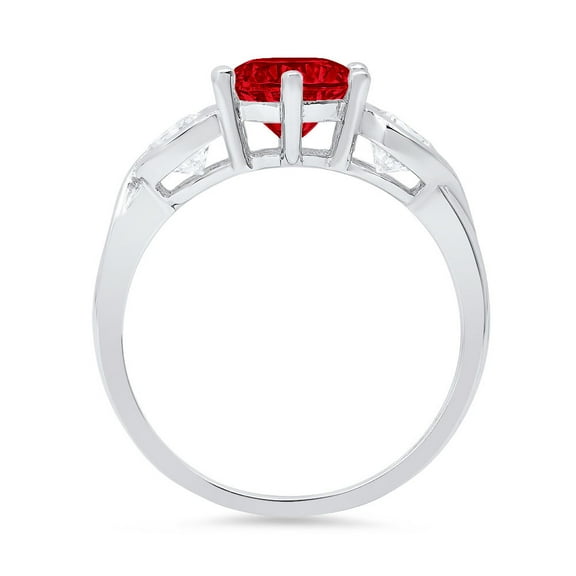 1.72 ct Round Cut Natural Garnet Three-Stone Engagement Ring for Women in 18K White Gold