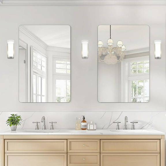 USHOWER 2-Pack Frameless Bathroom Mirror 20X30 Inch, Rectangle Wall Vanity Mirror for Over Sink, Bathroom, Bedroom, Entryway, Polished Edge, Tempered Glass