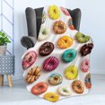 thumbnail image 4 of Dessert Soft Flannel Fleece Blanket, Bakery Themed Photo of Top View Colorful Delicious Donuts with Different Toppings, Cozy Plush for Indoor and Outdoor Use, 50" x 70", Multicolor, by Ambesonne, 4 of 5