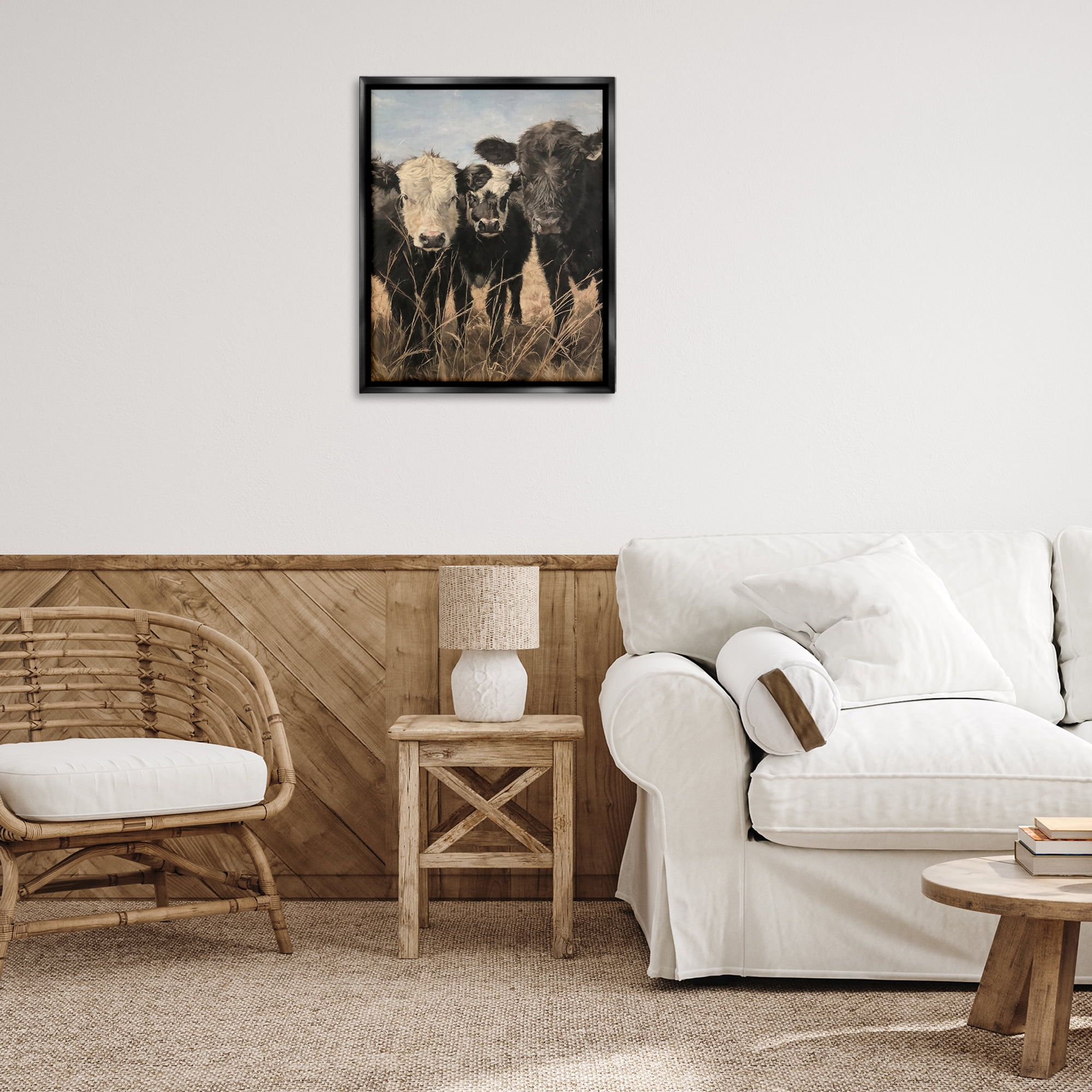 Stupell Industries All In Cow Family Animals Painting Black Floater Framed Canvas Art Print Wall Art, 25 x 31