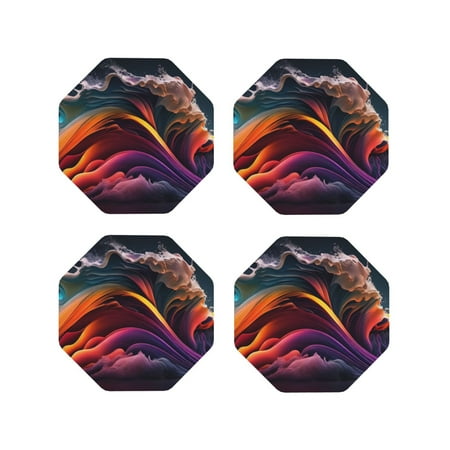 

Matuu Colorful Abstract Wave Motion for Cup Coasters Set of 4 Leather Coasters Desk Coasters for Office Measures 4” x 4”-Octagon