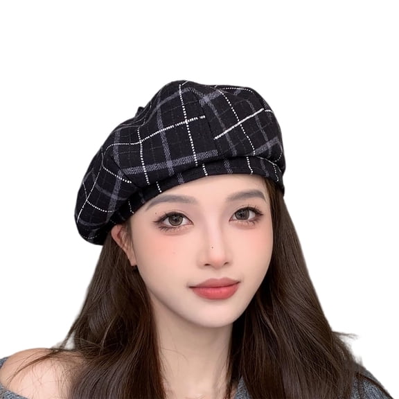 VLOOCKLW Ladies Retro Plaid Wool Beret Hat British Vintage Style Painter Artist Beret Cap Warm Fashion Winter Belle Hat for Women