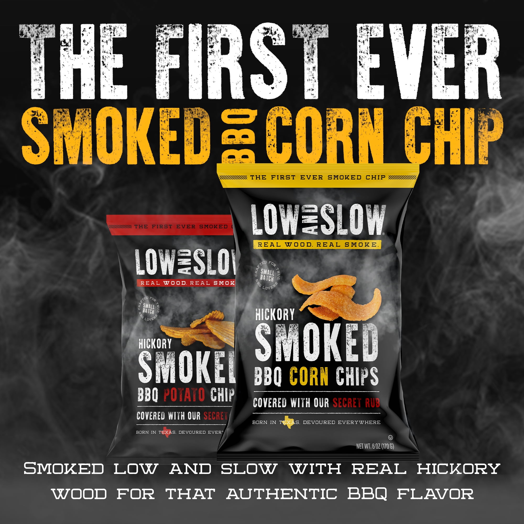 (2 pack) Low and Slow Hickory Smoked Corn Chips, 6 oz Metalized Film Bag