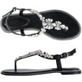 thumbnail image 2 of SheSole Women's Sparkly Rhinestone T-Strap Black Flat Sandals Dressy Thong Beach Wedding Shoes US 9, 2 of 7