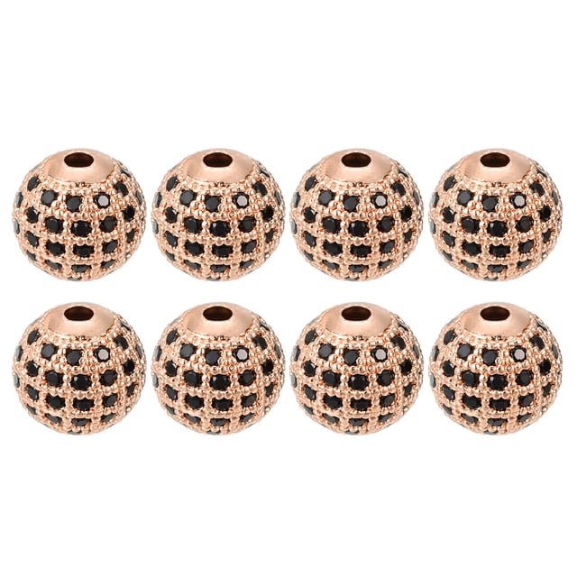 Unique Bargains Charm Rhinestone Beads, 8 Pack 10mm Round Zircon Pave Spacer Beads for Jewelry Making (Black - Rose Gold)